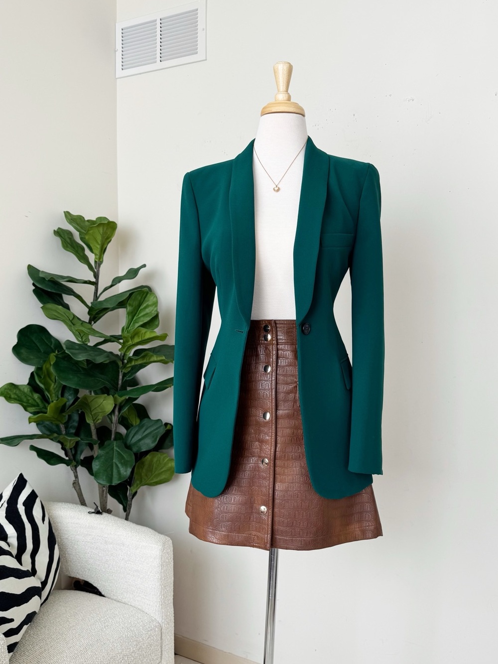 Zara Brown Faux-Croc Button-Front Mini Skirt
